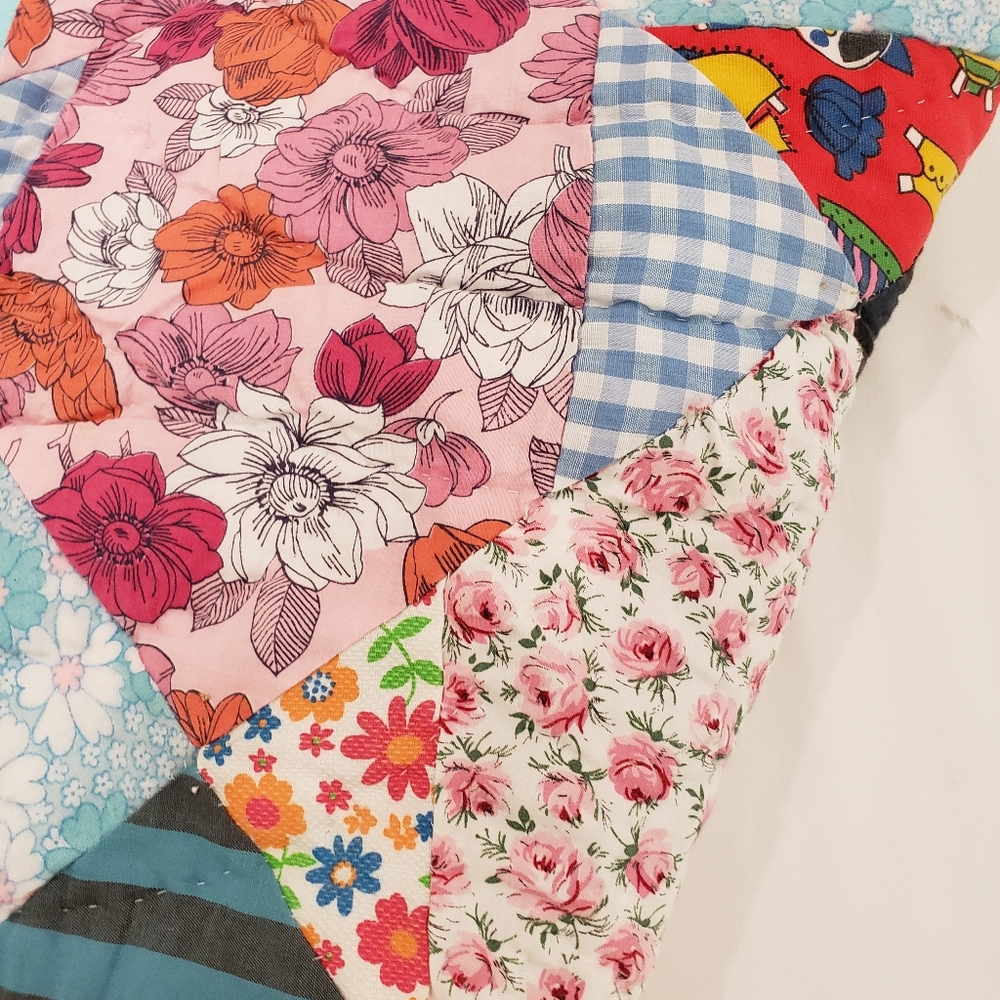 Vintage Patchwork Crazy Quilt Reversable Double Sided Heavy Homemade 80in By 65i - Picture 4 of 7